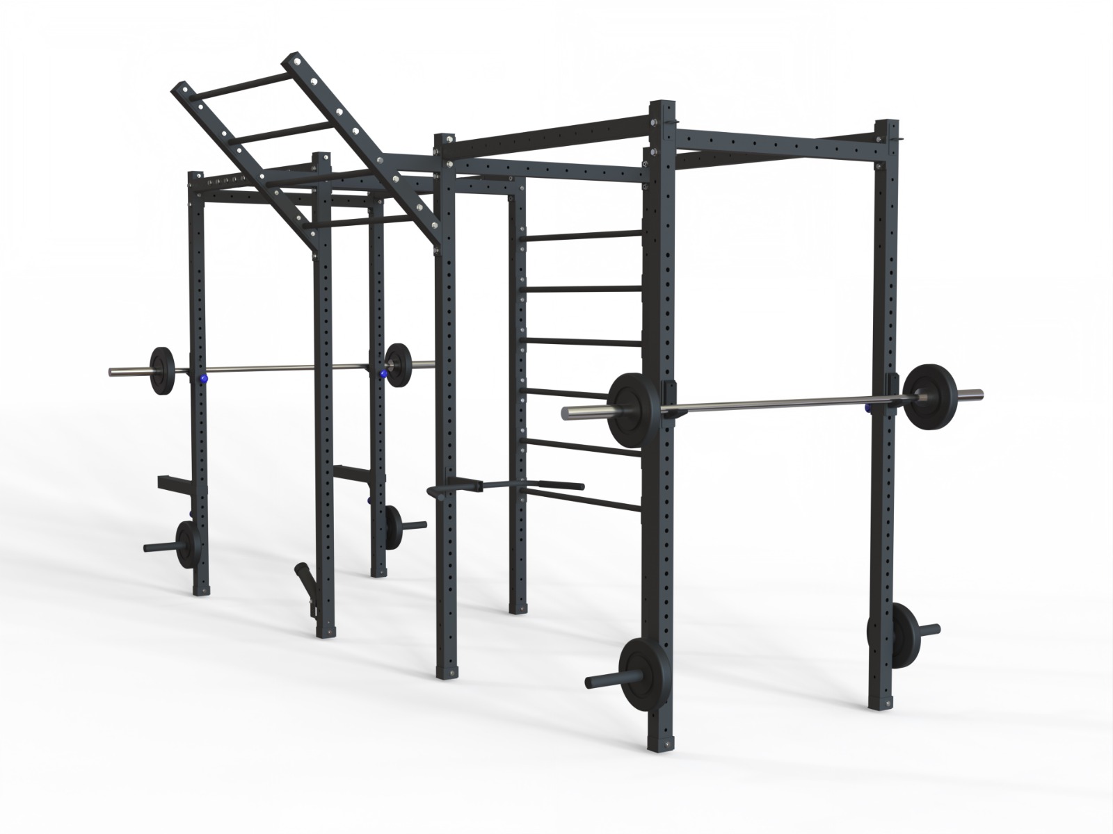 Rack crossfit BODYART com barras de apoio e anilhas